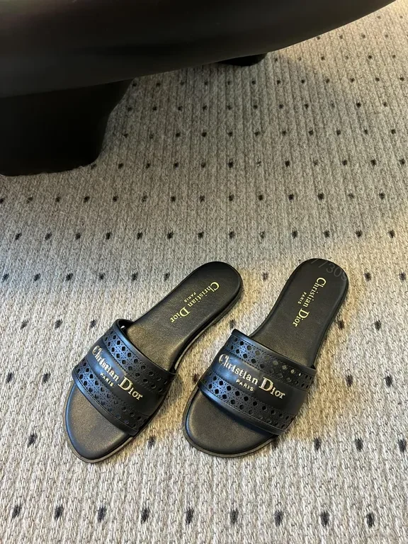 Minimalist Luxury Perforated Slide Sandals - Faux-Leather, Black, Unisex — view 1