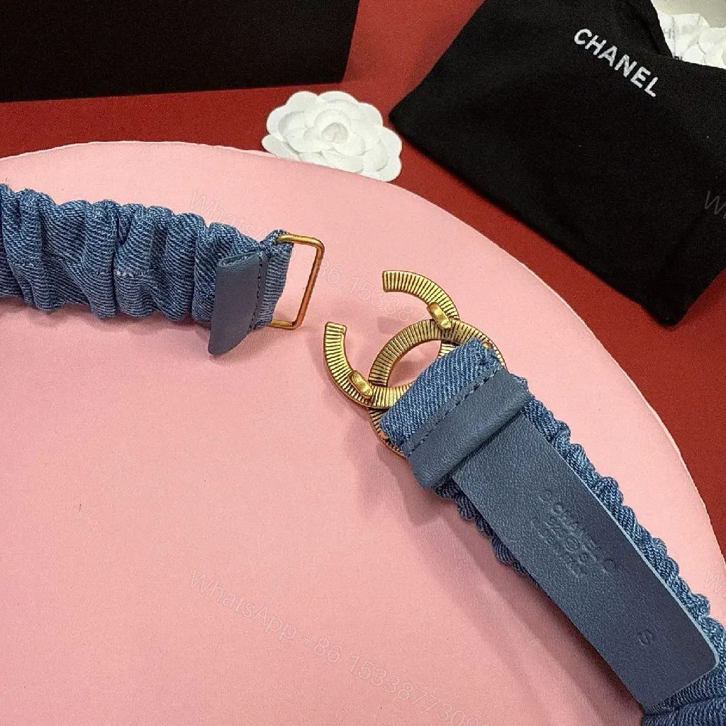 View 3 of Denim-Style Elastic Bracelet with Gold Clasp, Subtle Luxe