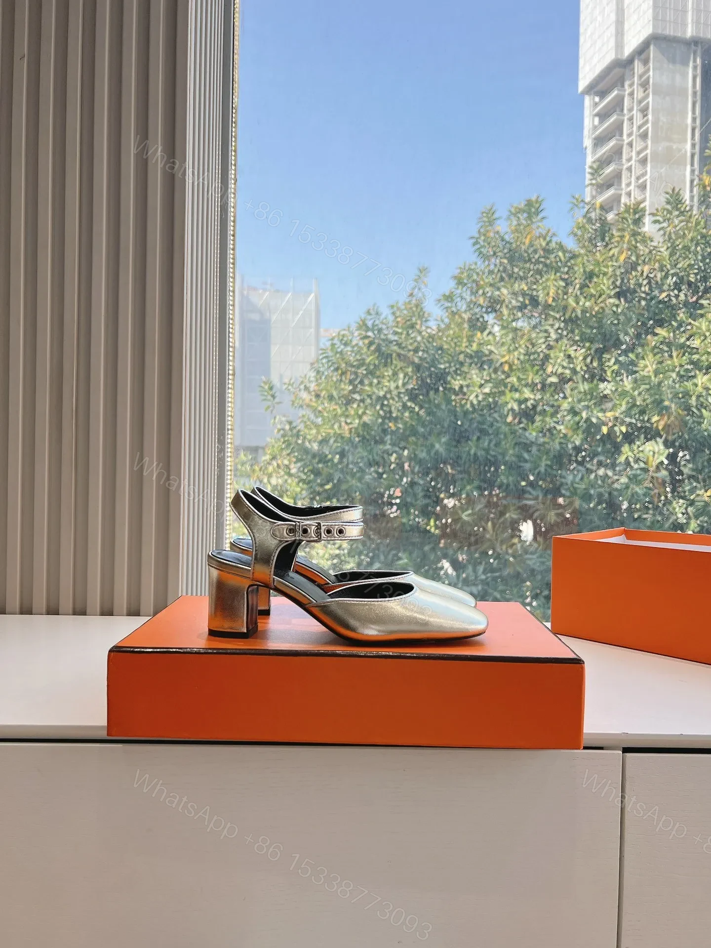 View 5 of Hermes Women Silver Leather Square Toe Heels