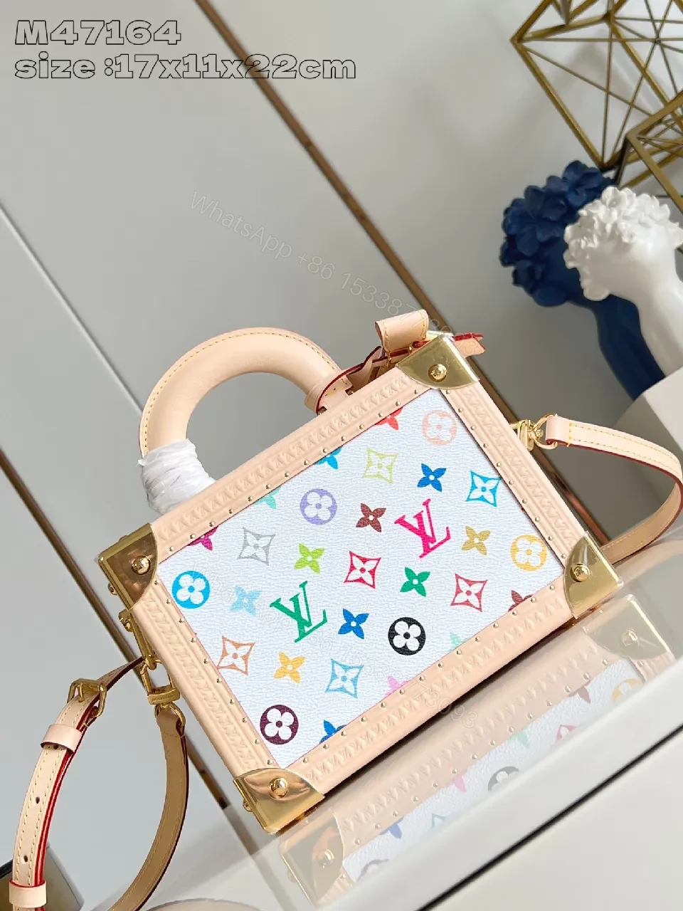 Colorful Structured Bag: Rainbow Monogram, Gold Corners, Leather Trim — view 1
