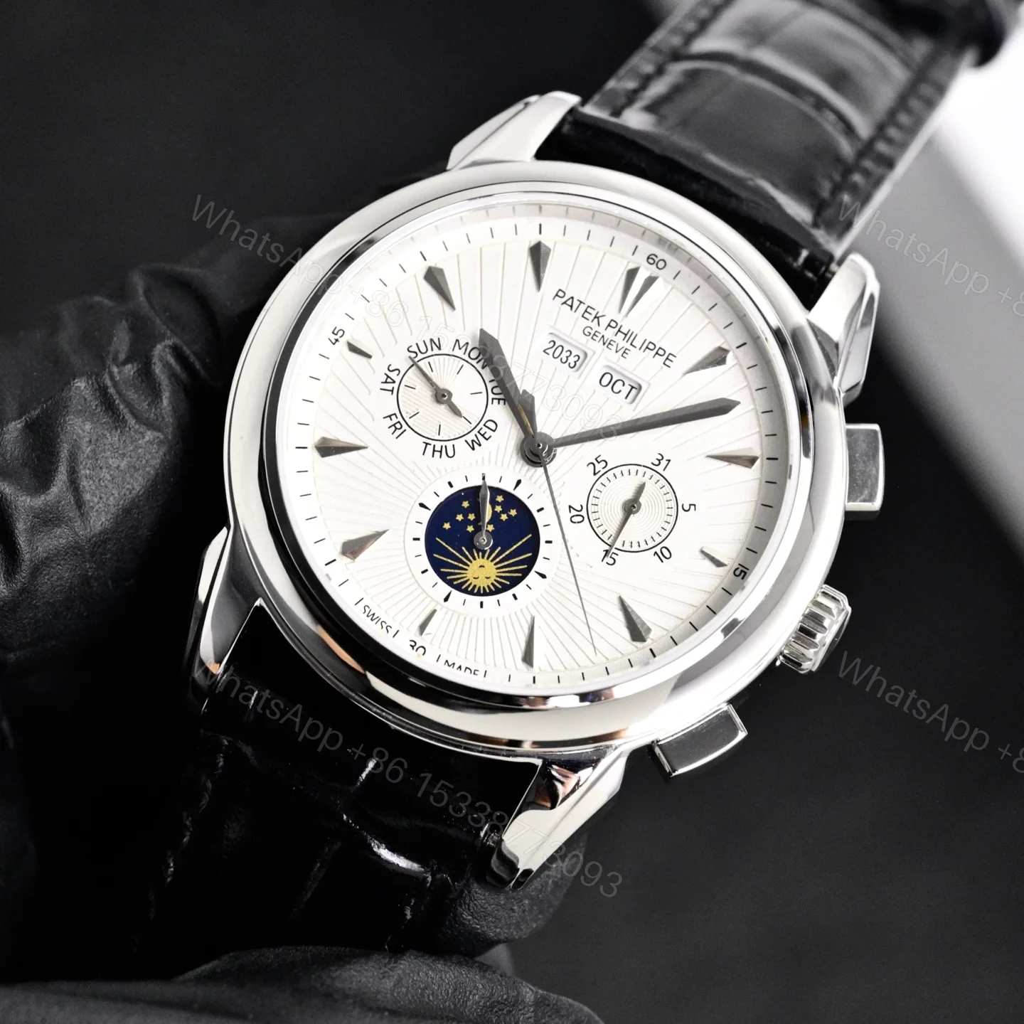 View 2 of Patek Philippe Complicated Functions Men’s Watch 42mm Italian Leather Strap Edition TW-PP-9100-COMPLICATION-42-LS