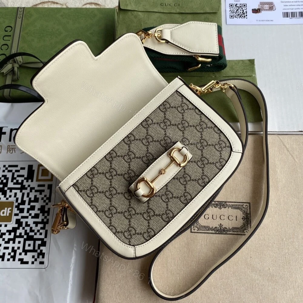 View 2 of Gucci Horsebit 1955 Mini Bag Beige And White 20Cm 658574 HUHHG 9759