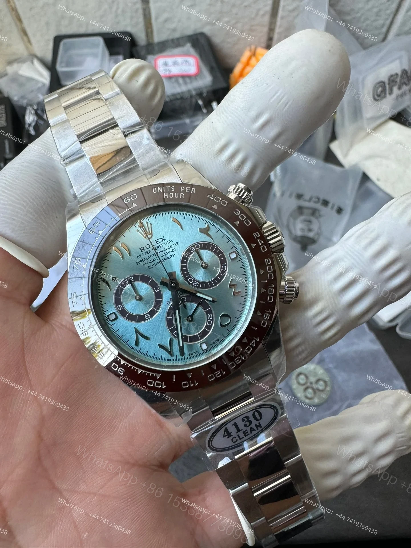 View 3 of Rolex Daytona M116506 Ice Blue Dial 1:1 Replica Watch – Middle East Platinum Style 4130 Super Clone