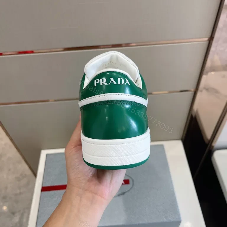 View 2 of Prada Green-White Leather Sneakers: Luxury Everyday Comfort