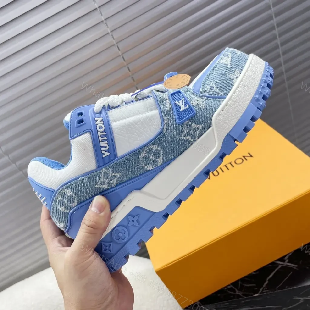 View 8 of Lightweight Luxe Platform Sneakers: White & Ice Blue, Designer-Inspired