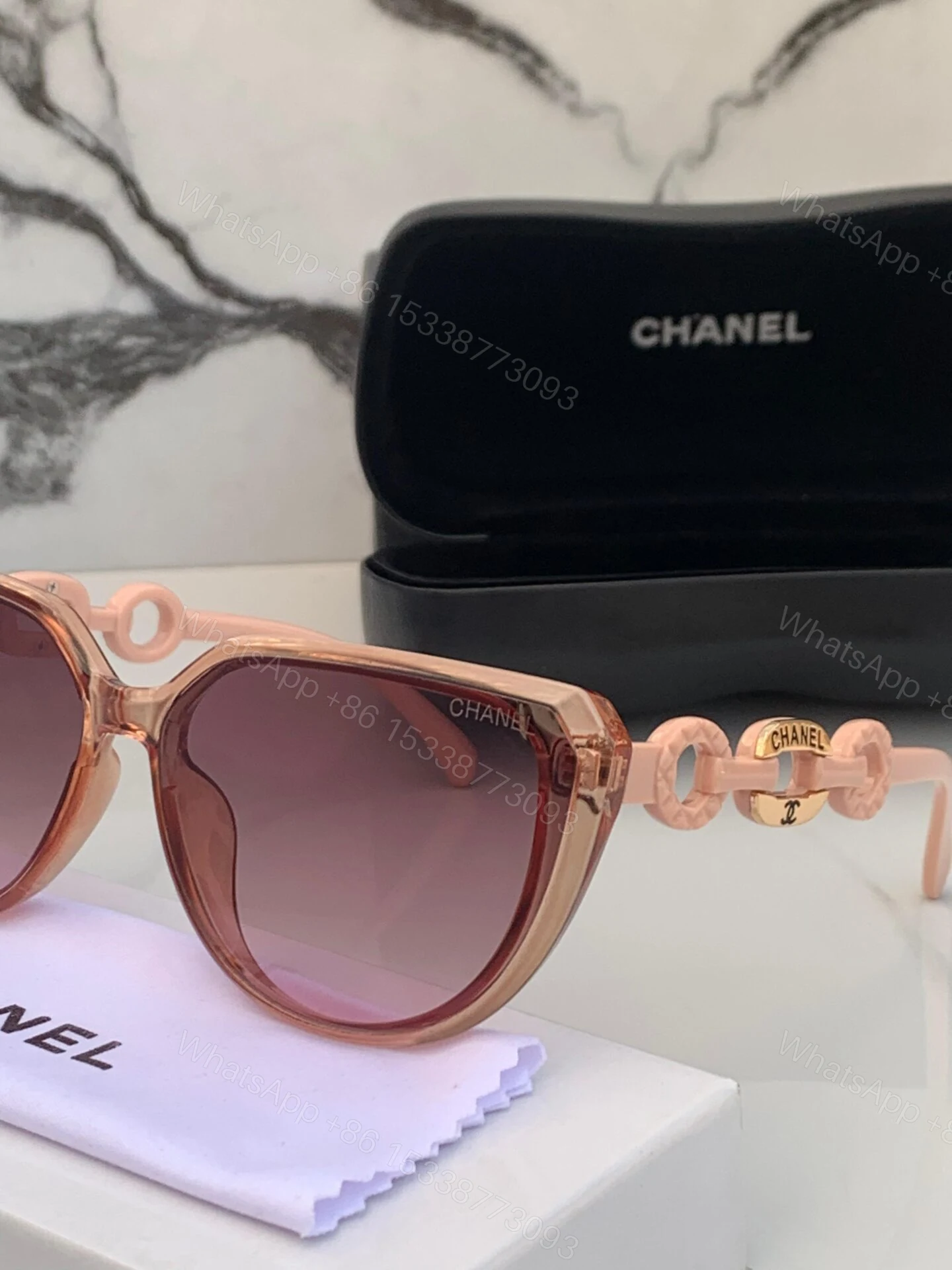View 3 of Chanel Cat-Eye Pink Sunglasses Plastic Frame