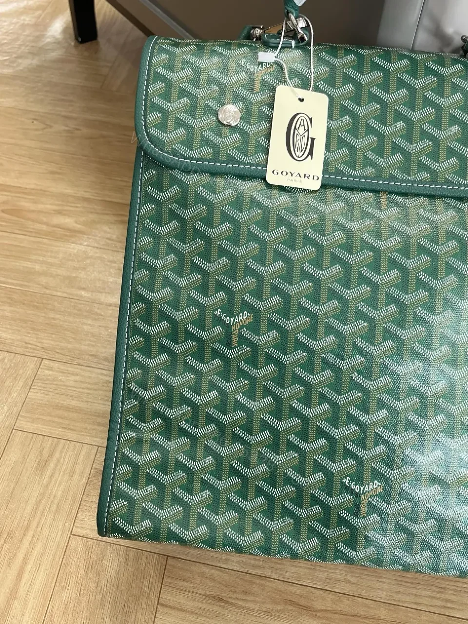 View 4 of Green Monogram Structured Satchel: Premium Everyday Carrier