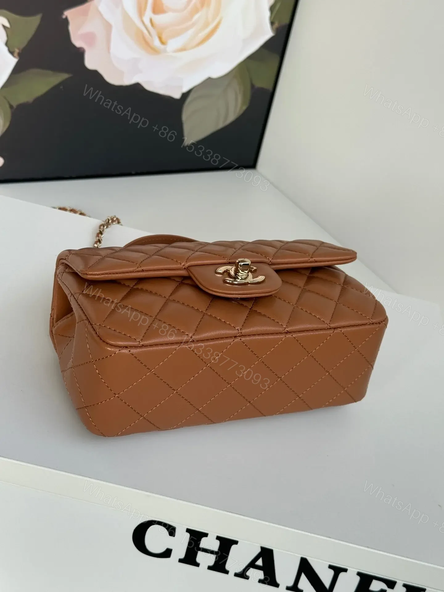 View 4 of CHANEL FLAP BAG 20 IN BRONZE BROWN LAMBSKIN WITH HANDLE