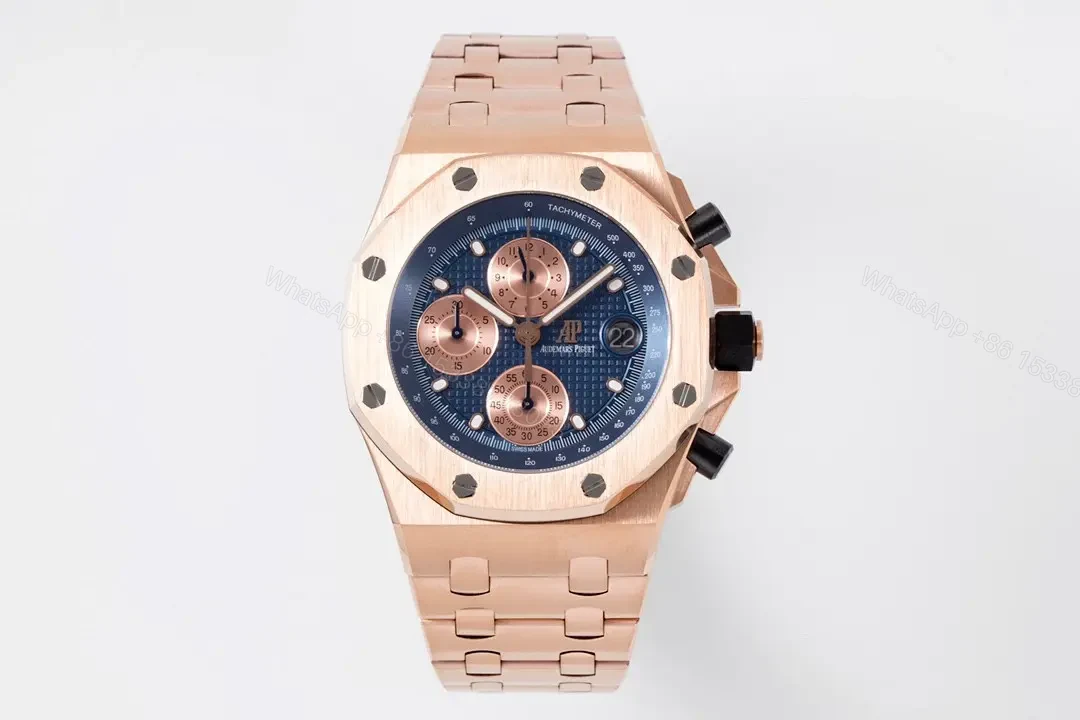 JF Factory Audemars Piguet Royal Oak Offshore Rose Gold Steel Bracelet Watch with Blue Dial and 4404 Chronograph Movement — view 1
