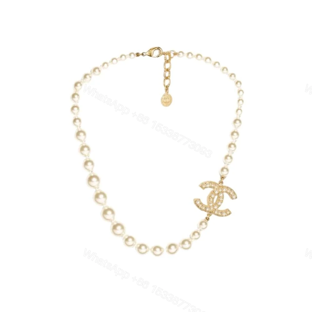 Chanel Metallic Silver Tone Coco Faux Pearl CC Necklace — view 1