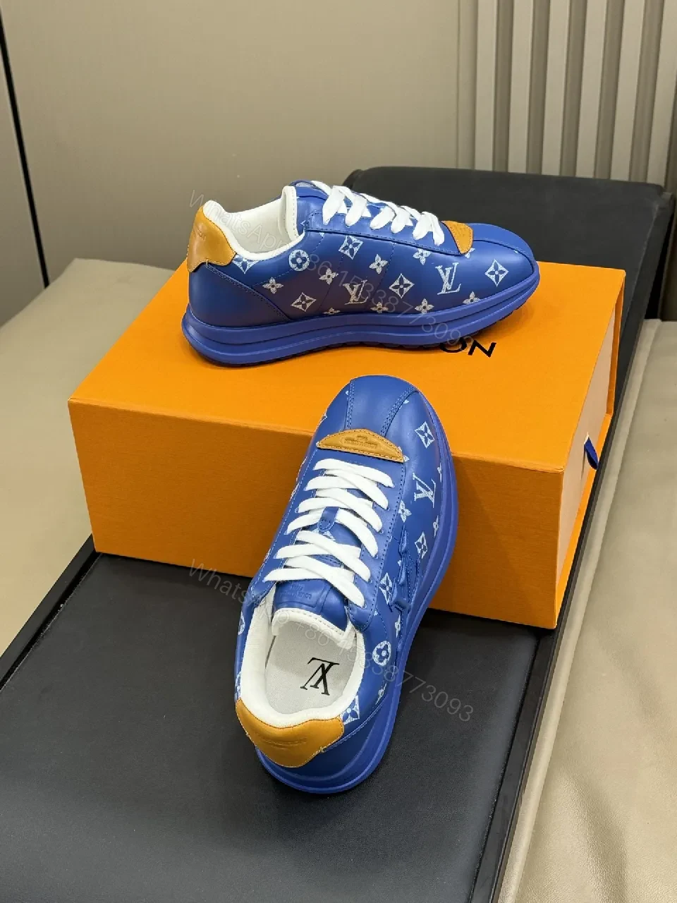 View 4 of Bold Blue Monogram-Texture High-Tops: Luxury-Inspired Sneaker