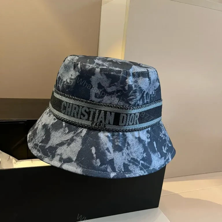View 2 of Blue-Gray Tie-Dye Bucket Hat with Dior Band â€“ Luxe Streetwear