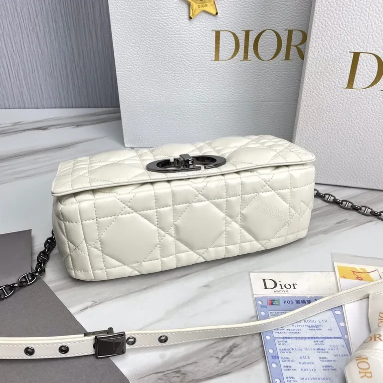 View 3 of Ivory Quilted Leather Shoulder Bag - Signature Hardware Modern Elegance