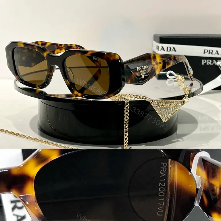 View 8 of Bold Navy Prada Sunglasses: Square Frames, Gold Chain Accent