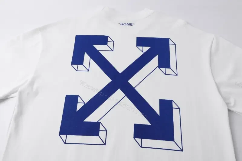 View 5 of White Cotton Casual Graphic Tee Large Centered “Off-White” Logo T-Shirt