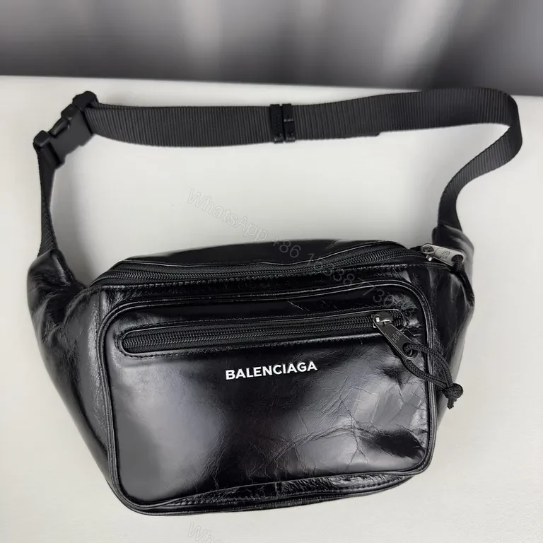 View 5 of Balenciaga Belt Bag: Black Leather, Compact Luxe Crossbody