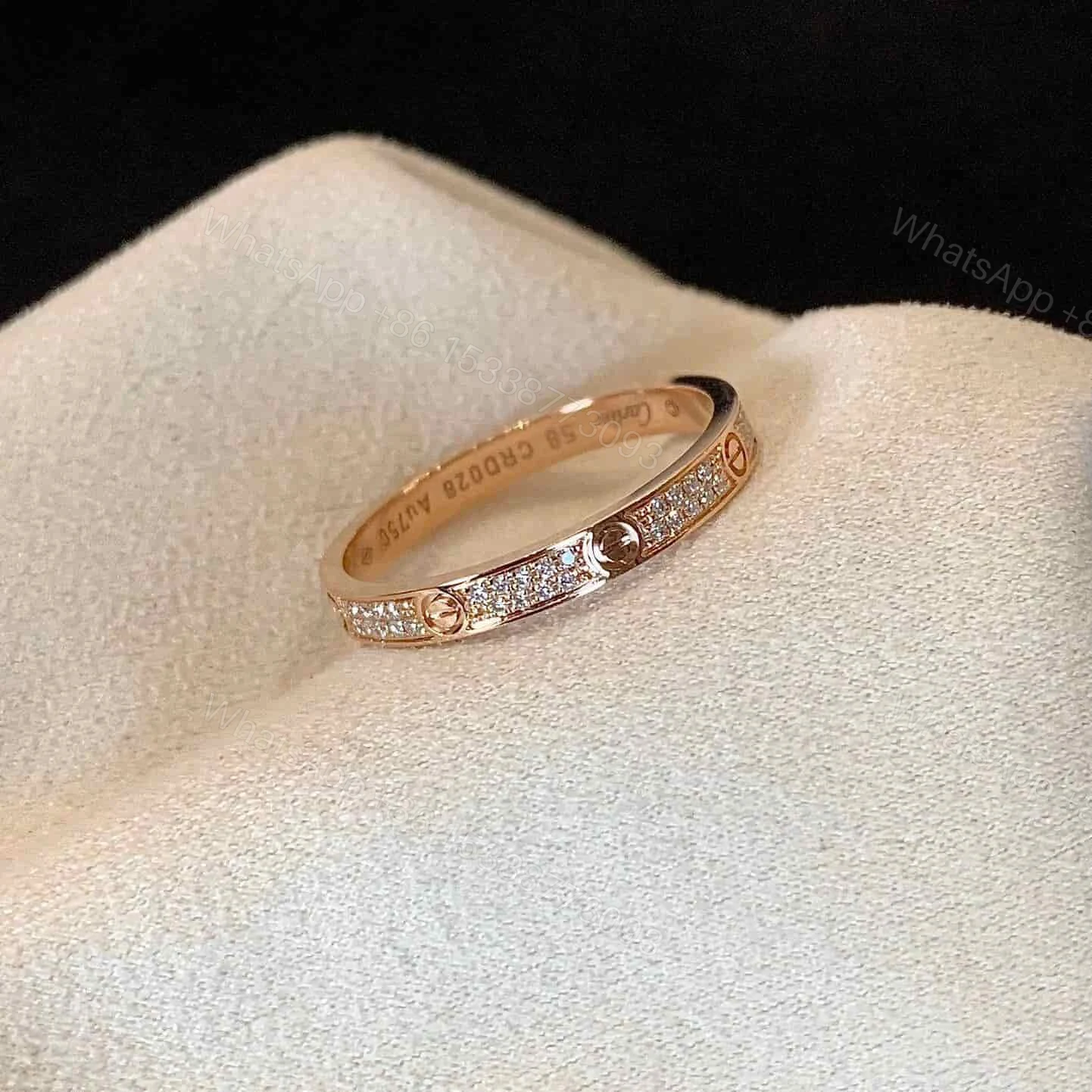 View 2 of Cartier Rose Gold Love Ring Pave Diamond 2.6mm B4218152