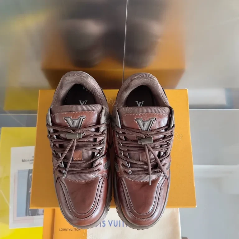 Premium Leather Trail Sneakers: Burgundy, LV-Inspired Detail, All-Day Comfort — view 1