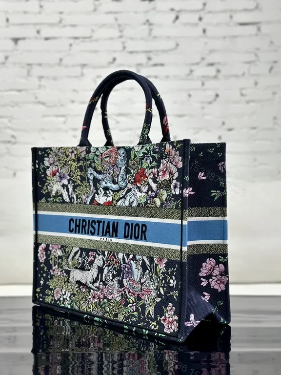 View 4 of Vibrant Floral Canvas Tote with Signature Banding - Dior Luxury Carryall