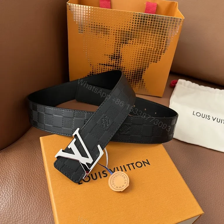 View 4 of Bold Textured Belt with LV Monogram Buckle