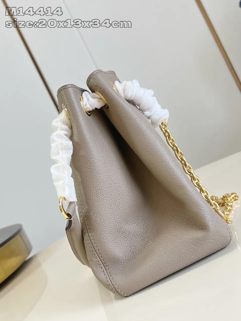 View 3 of Taupe Quilted Chain Bag - Luxurious Monogram-Style Satchel