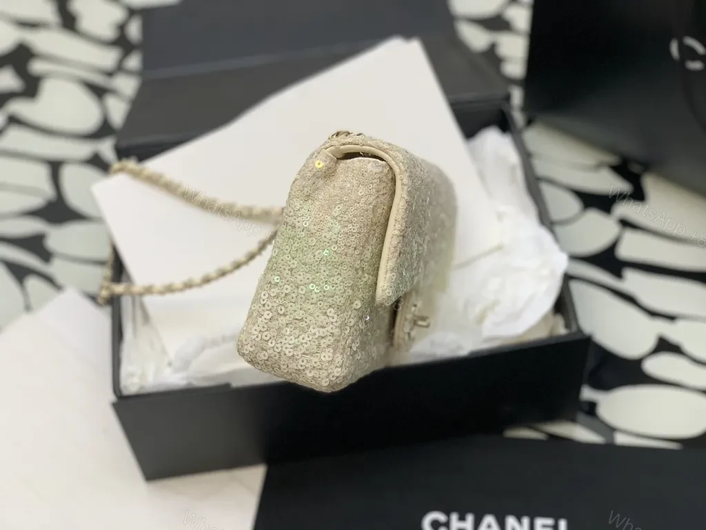 View 8 of Champagne Sequined Clutch: Chanel-Inspired, Lux Texture