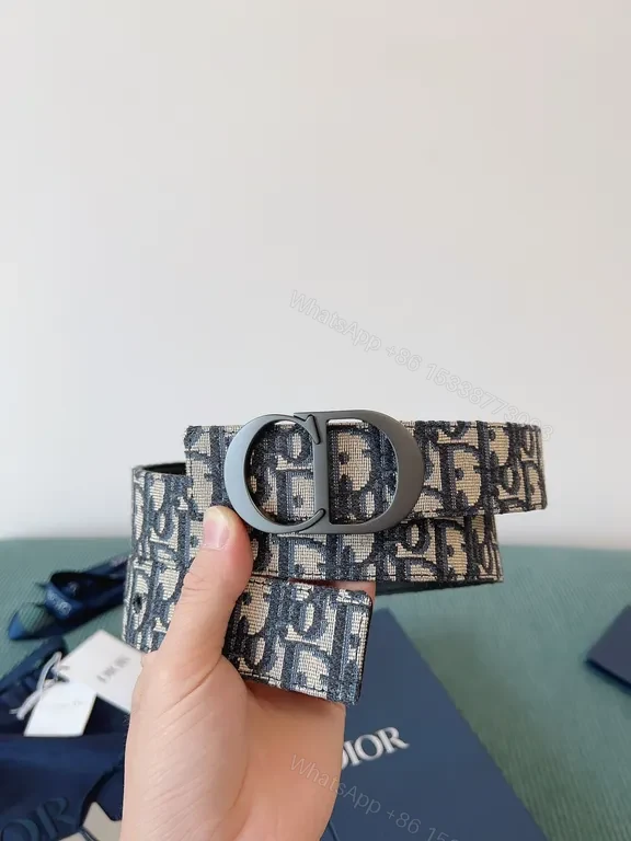 View 7 of Blue-Gray Monogram Jacquard Belt with Double Ring Buckle â€“ Premium Designer-Inspired Style