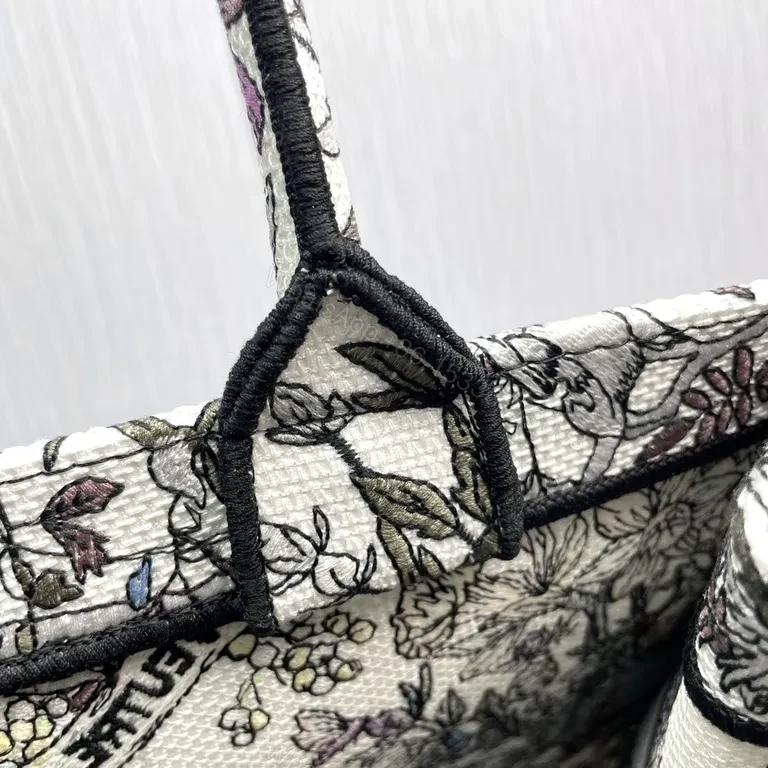 View 3 of Lux Floral Jacquard Tote - Diamond Logo Stripe, Dior-style Luxury Tote