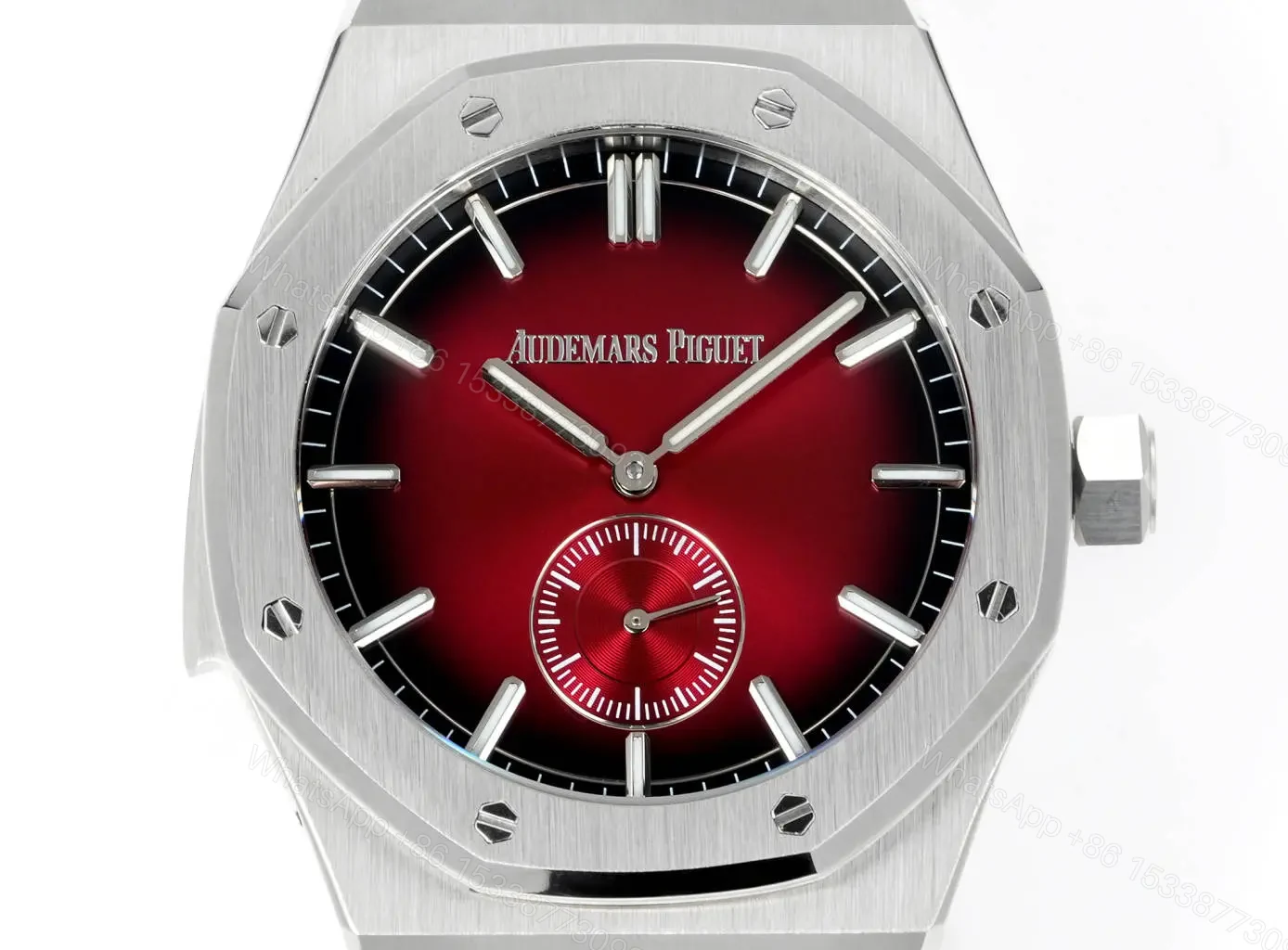 View 2 of JH Factory Audemars Piguet Royal Oak Men’s Watch – Red Dial, Stainless Steel Case and Bracelet, 42mm