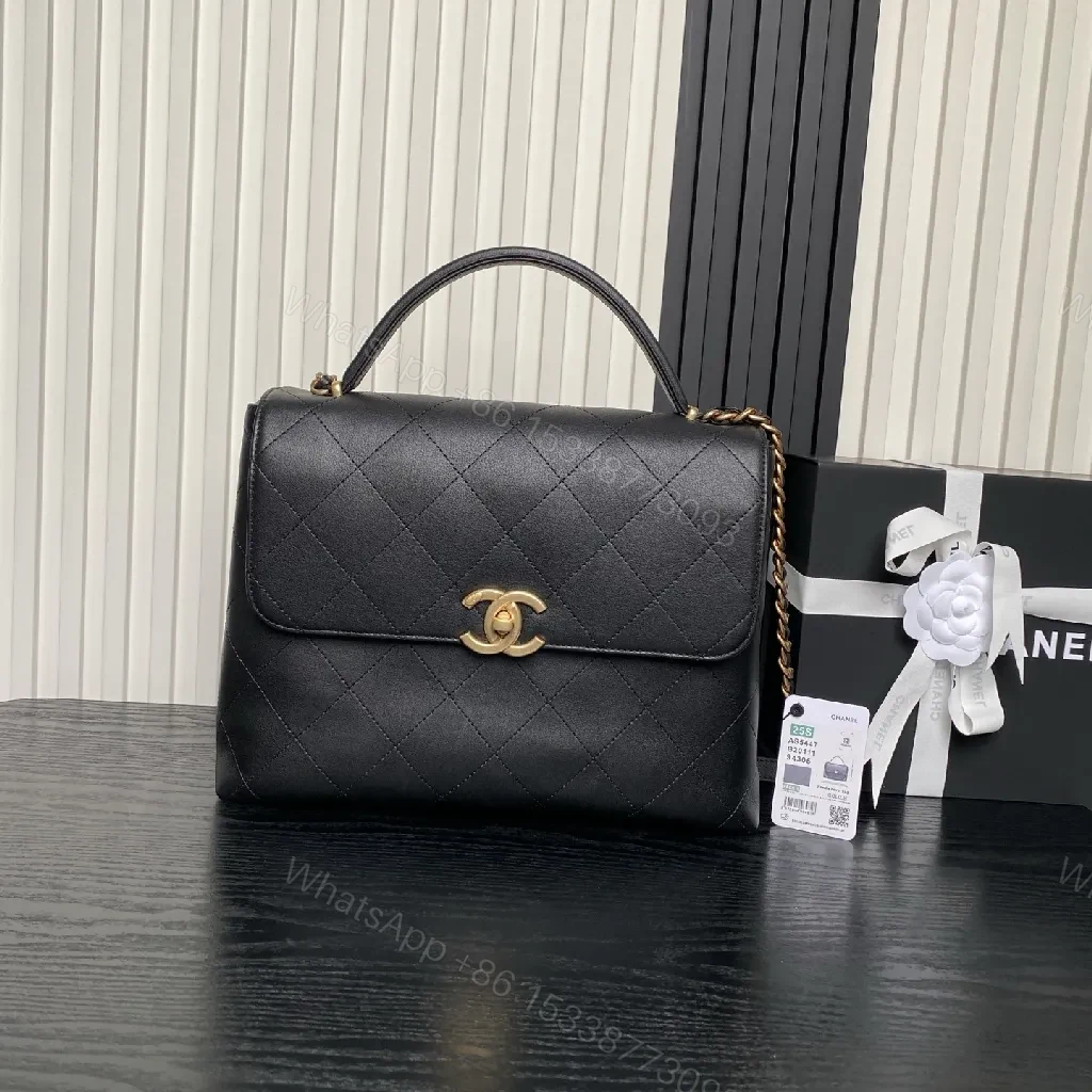 Quilted Leather Handbag: Compact Luxury, Gold Hardware — view 1