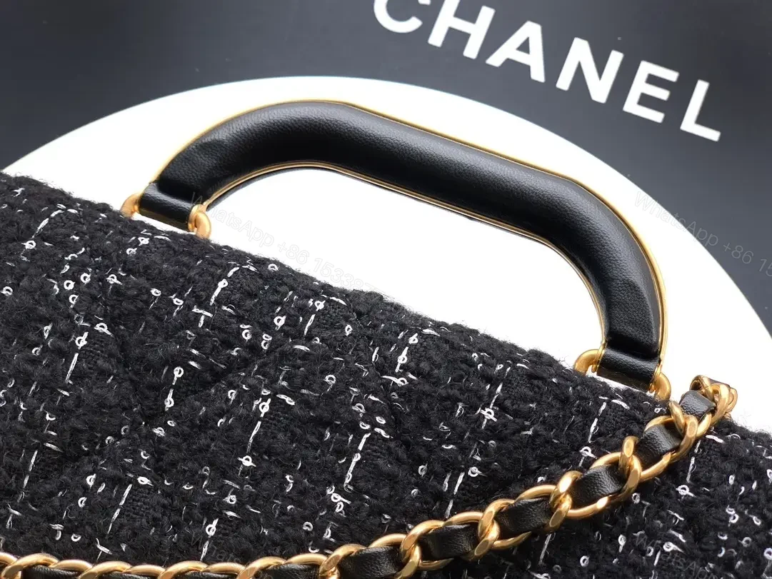 View 4 of Tweed Handbag: Compact Luxury with Gold Logo Clasp