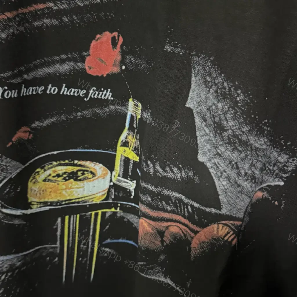 View 3 of black cotton oversized tee with graphic print, designer-inspired luxury casual