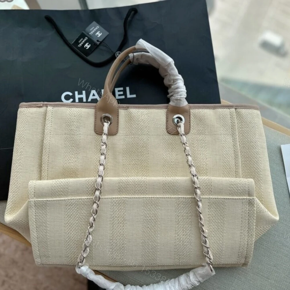 View 5 of Chanel Deauville Medium Tote Beige And Brown Canvas 38Cm