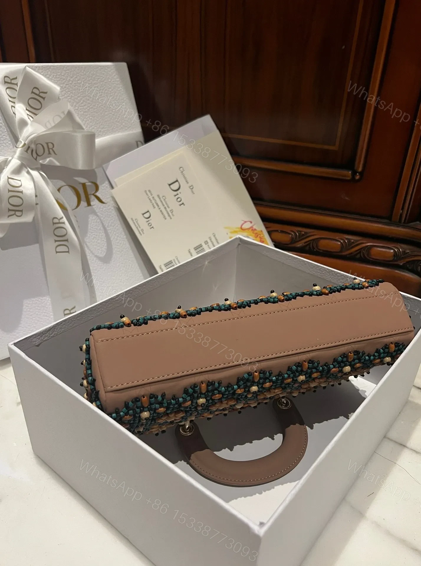 View 3 of Dior D-Joy Medium Handbag With Beaded Pattern 26cm