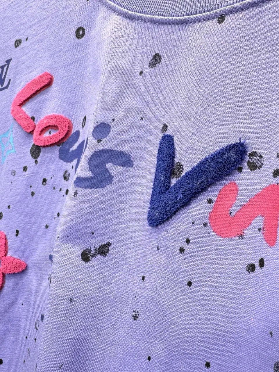View 8 of Lavender Oversized Tee: Rainbow LV Graphic Print Front