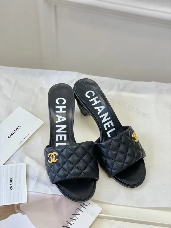 View 8 of Black Quilted Lux Sandals - Brand-Emblem Comfort Shoes