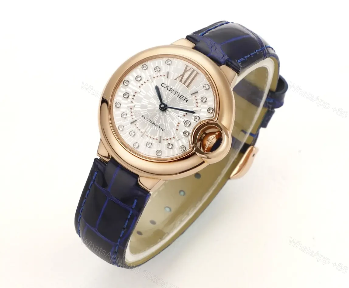 View 2 of BV Factory Cartier Ballon Bleu WJBB0080 Rose Gold Watch with Blue Leather Strap