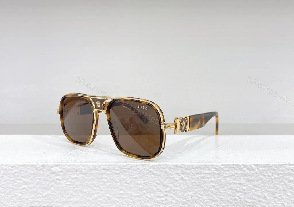 View 3 of Gold-Tone Frame Designer Sunglasses with UV400 Protection - Unisex