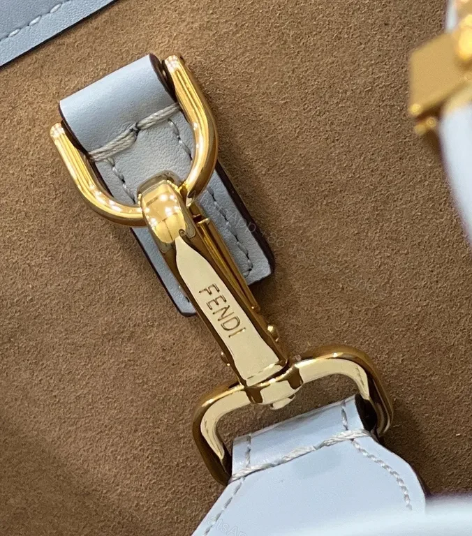 View 8 of Blue Structured Tote â€“ Faux-Fendi Inspired, Gold Hardware, Daily Luxury