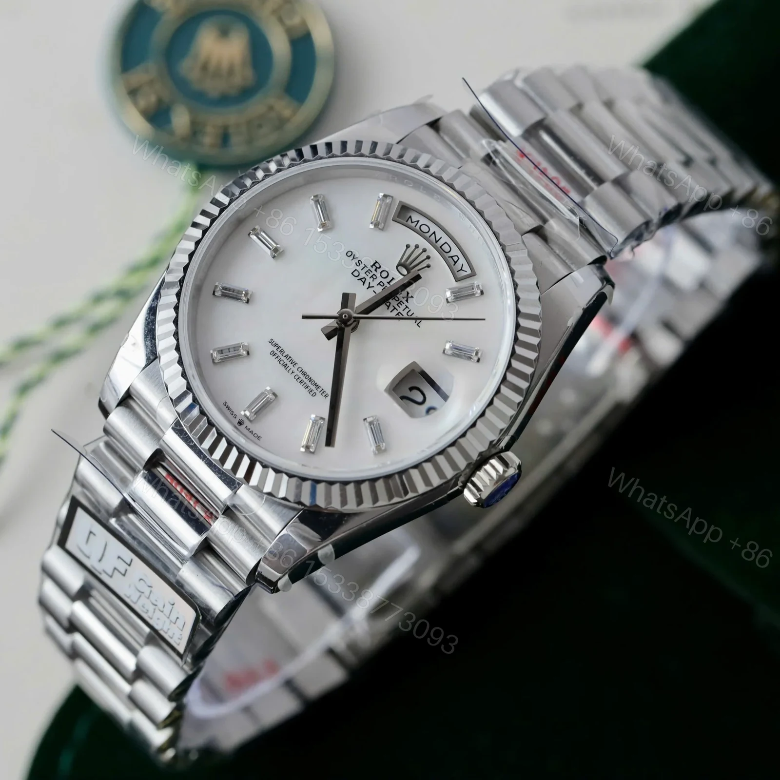 View 4 of Superclone Rolex Day-Date White Mother-of-Pearl Diamond Dial 128236-0021 36 mm
