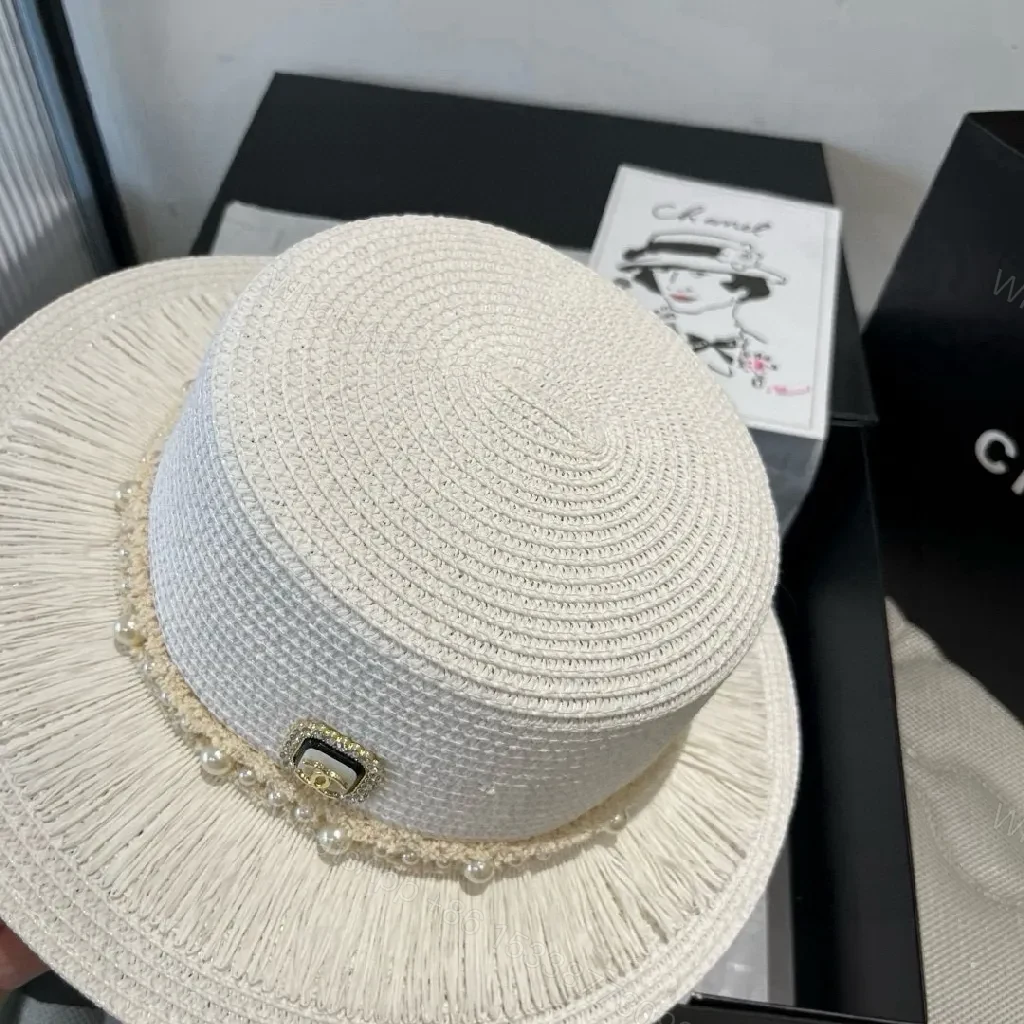 View 7 of Chic Straw Hat with Pearl Trim — Timeless Resort Style