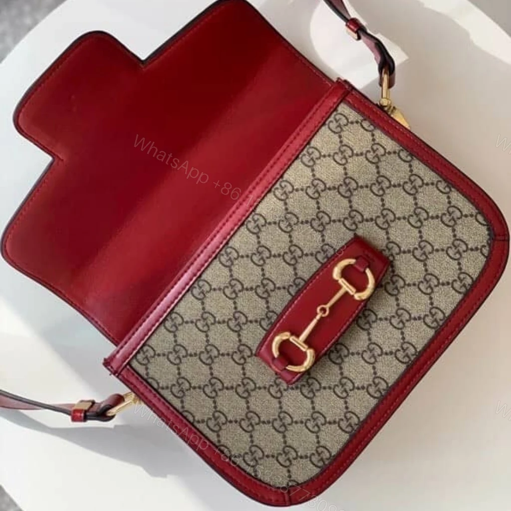 View 7 of Gucci Horsebit 1955 Soft Small Shoulder Bag Beige Red 25cm