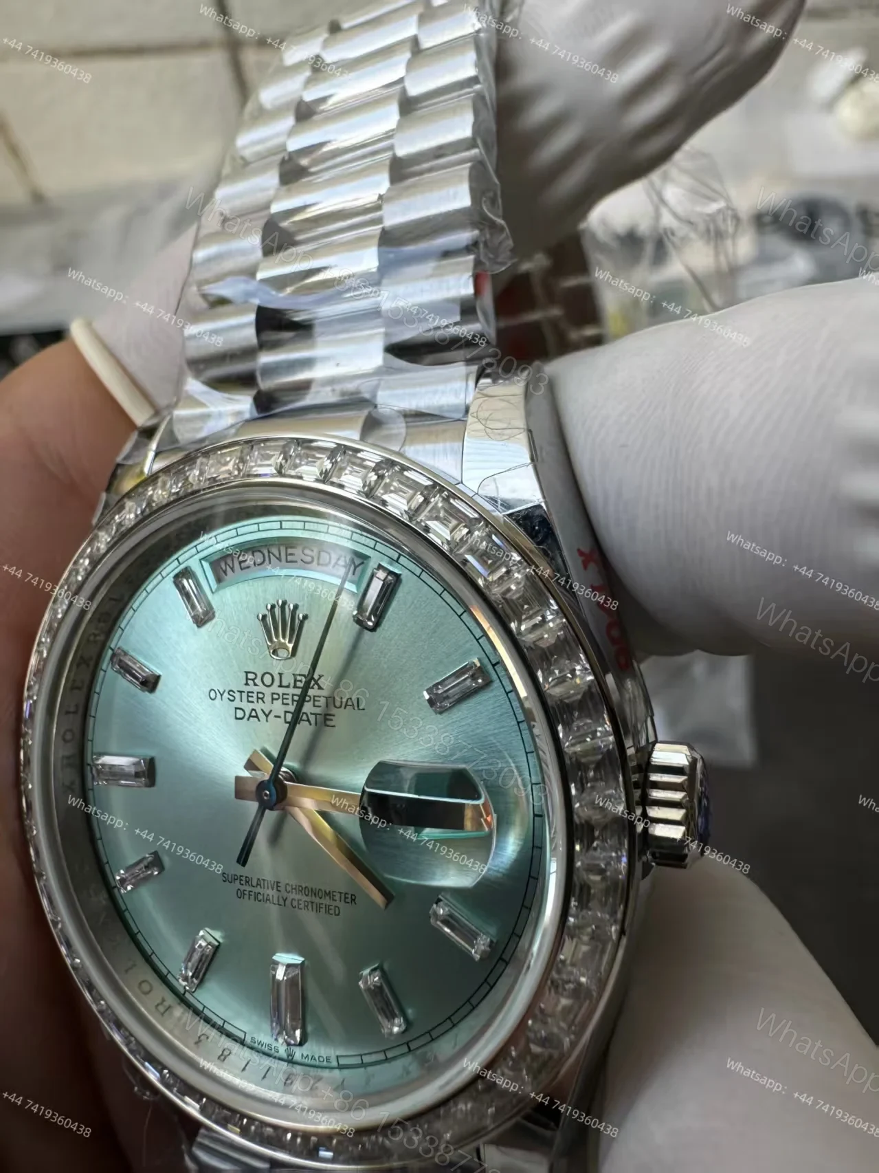 View 12 of Rolex Day-Date 228396TBR 1:1 Replica Ice-Blue Dial 40MM 3255 Movement Presidential Bracelet Super Clone Watch