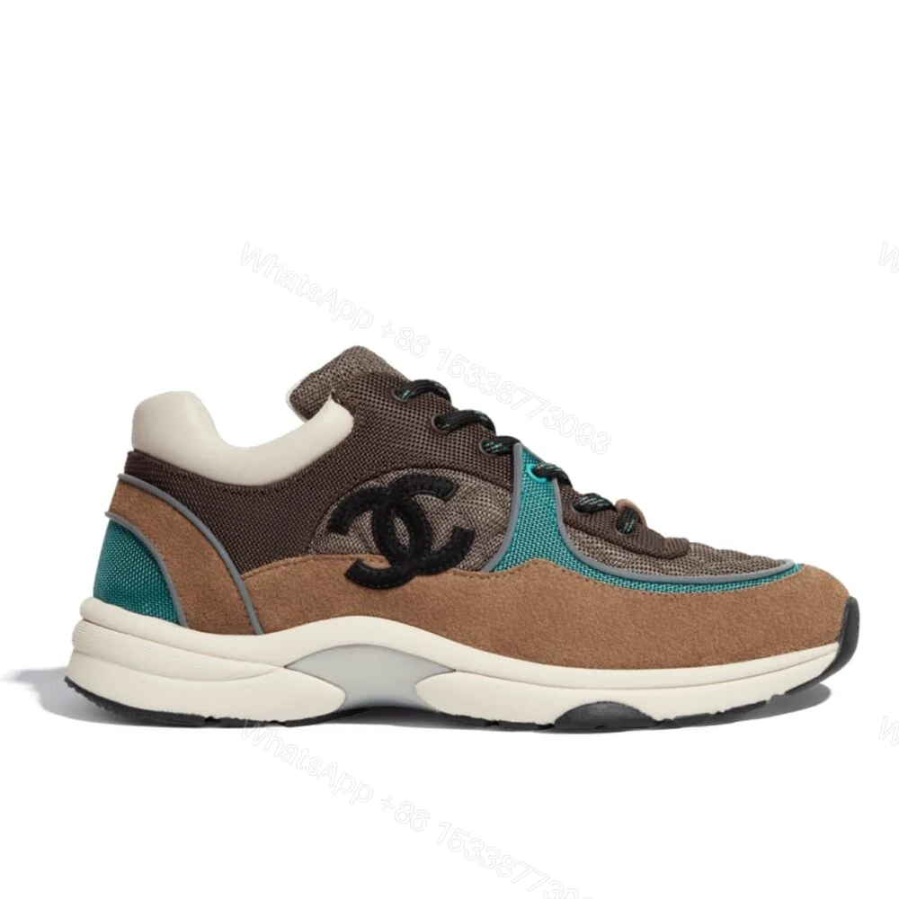 Chanel CC Logo Low Top Trainer Sneakers Brown And White — view 1