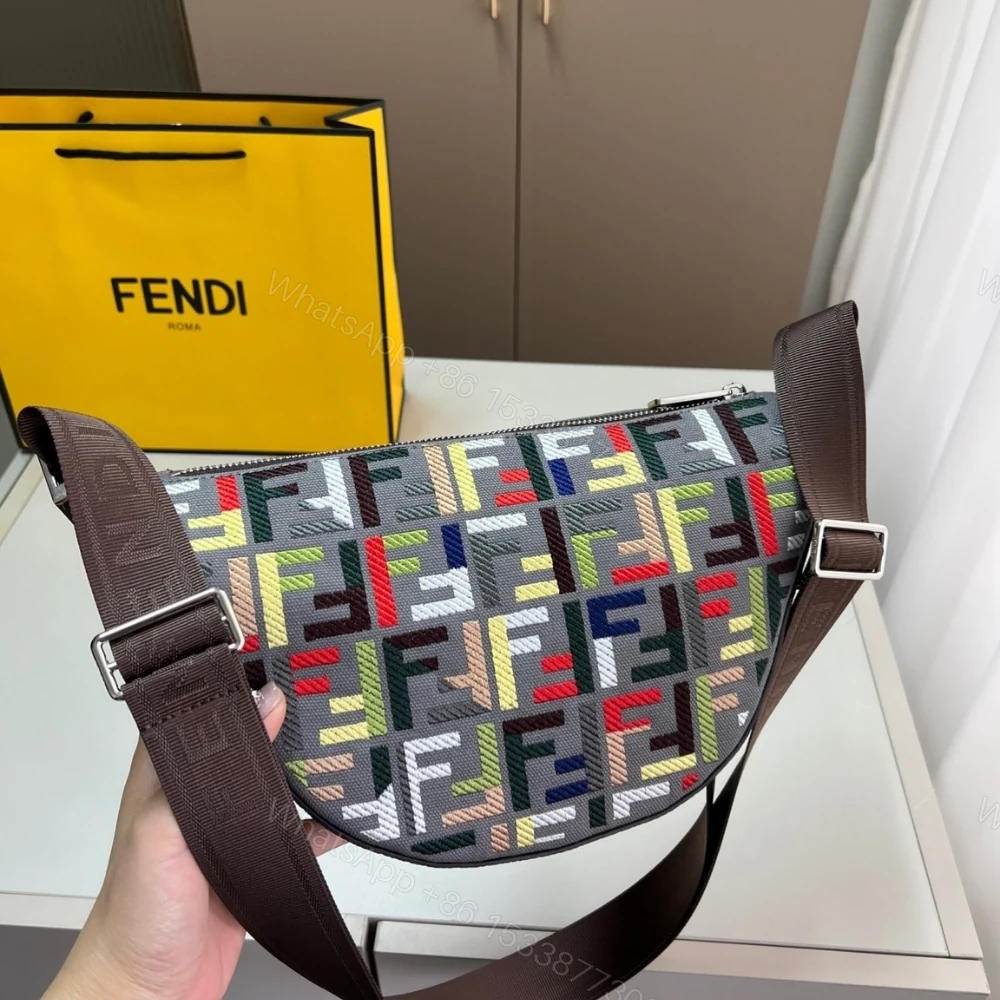 View 4 of FENDI MELON SMALL CANVAS BAG WITH MULTICOLOUR FF EMBROIDERY GREY 24CM 7VA635ATFSF11RG