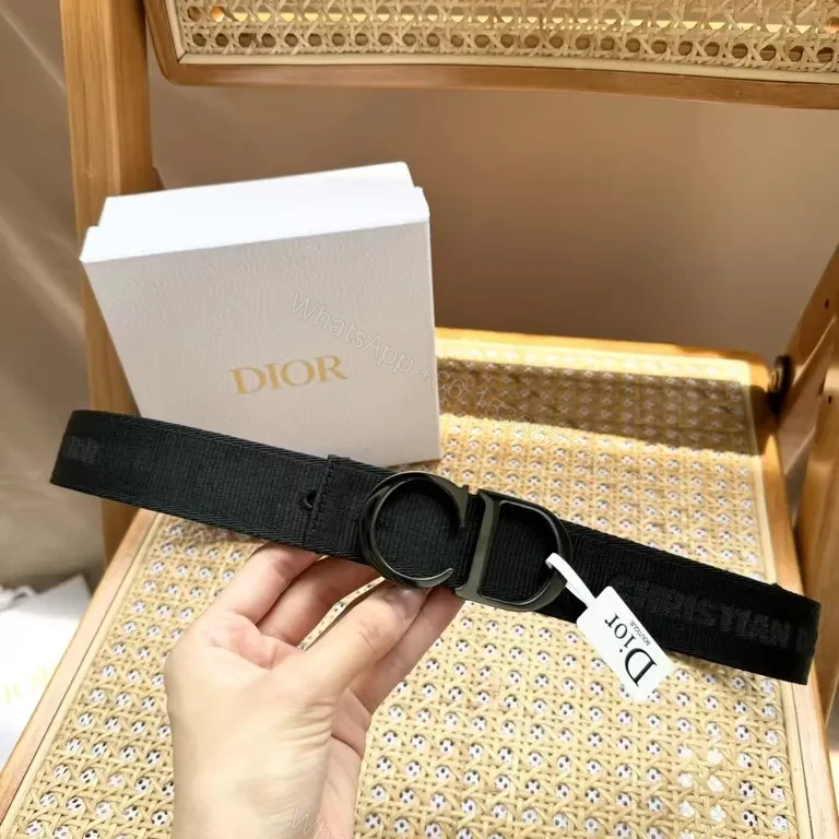 View 2 of Bold Black Dior-Influenced Webbing Belt: Modern Luxe Edge