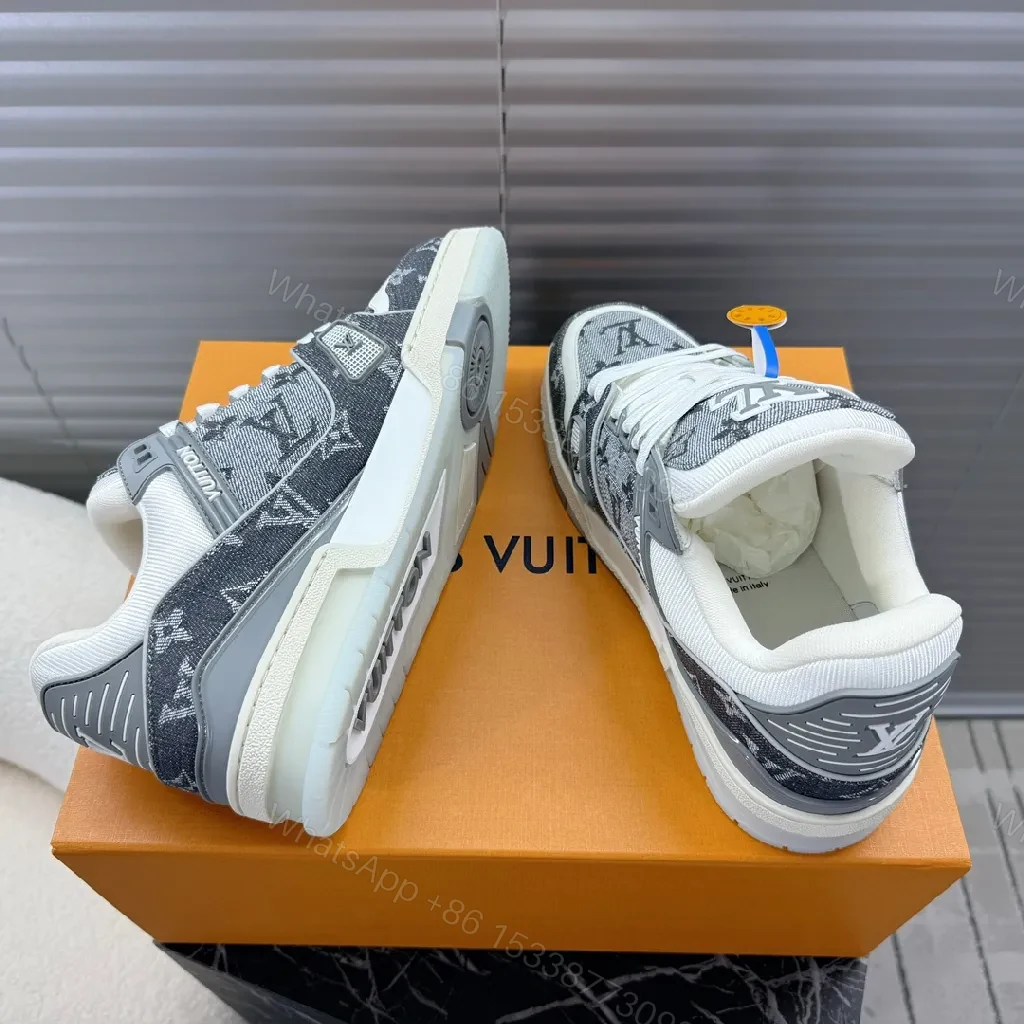 View 8 of Denim-Texture LV Low-Top Sneakers: Modern Luxury, Everyday Ease