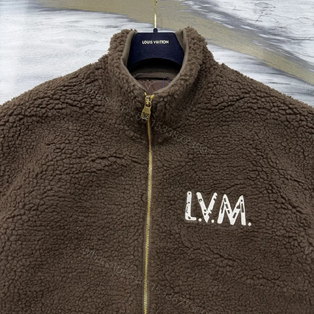 View 4 of Brown Sherpa Bomber Jacket with Monogram – Cozy Luxury Outerwear