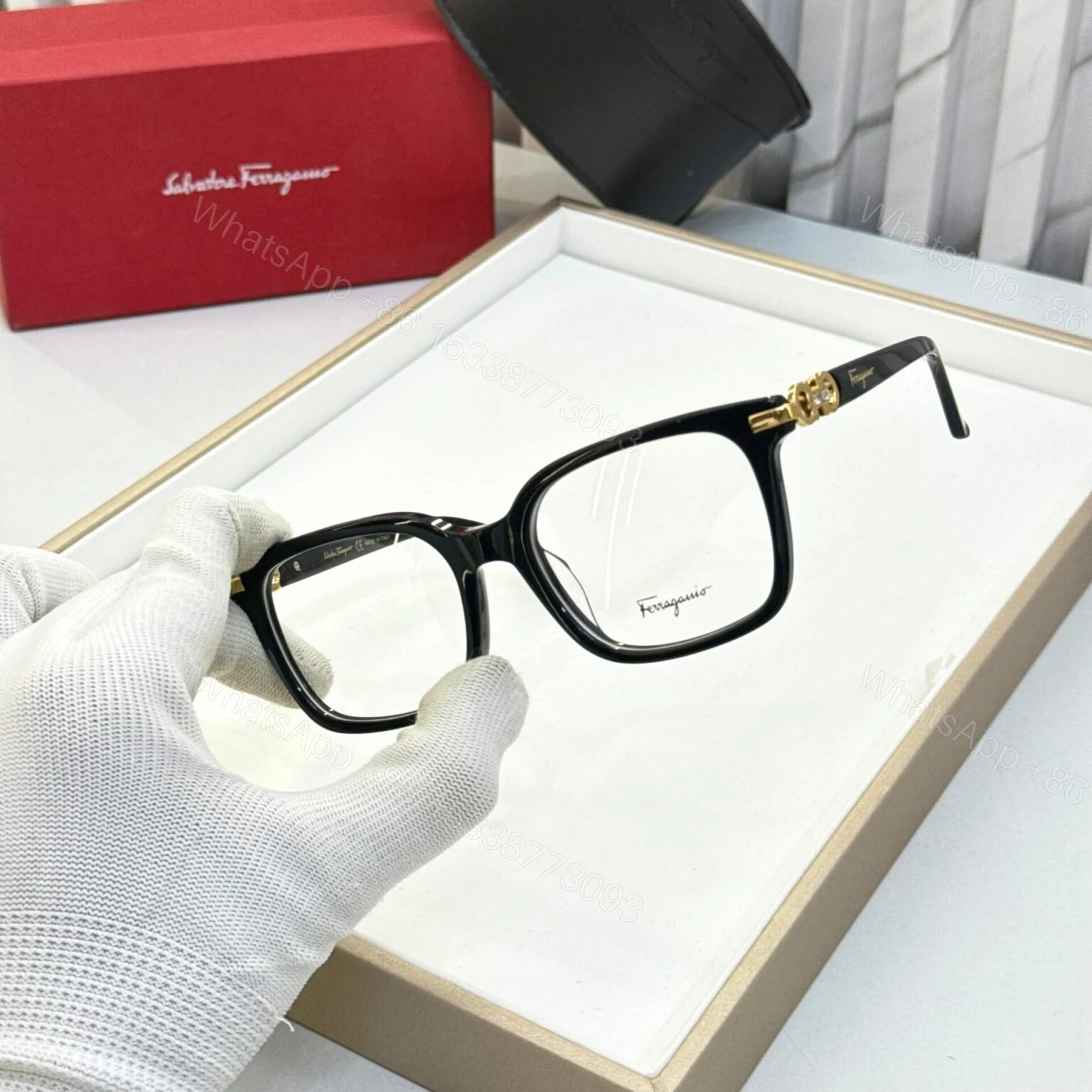 View 2 of Salvatore Ferragamo Square Eyeglasses Black