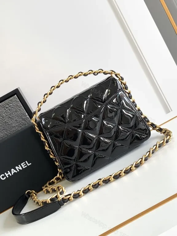 View 4 of Black Satin Mini Bag with Gold Chain - Lux-Influenced Style